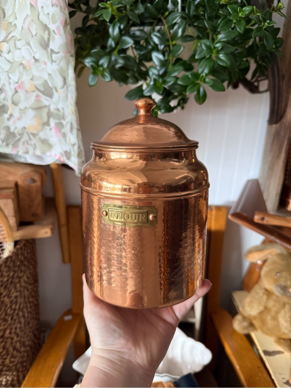 Vintage Hammered Copper Flour Canister